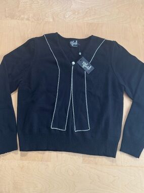 Hell Bunny Black Sweater with White Scalloped Trim XXL NWT